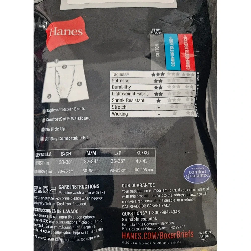 Hanes 8 Pack Mens Tagless Boxer Briefs Medium 32-34 ComfortSoft Cotton J746C4